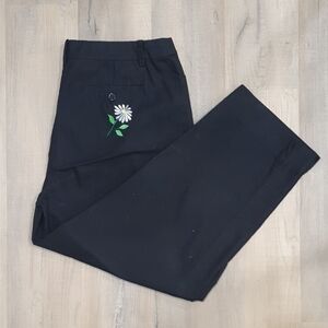 Spanner Daisy Detail Black Pants with Floral Embroidery Size 12